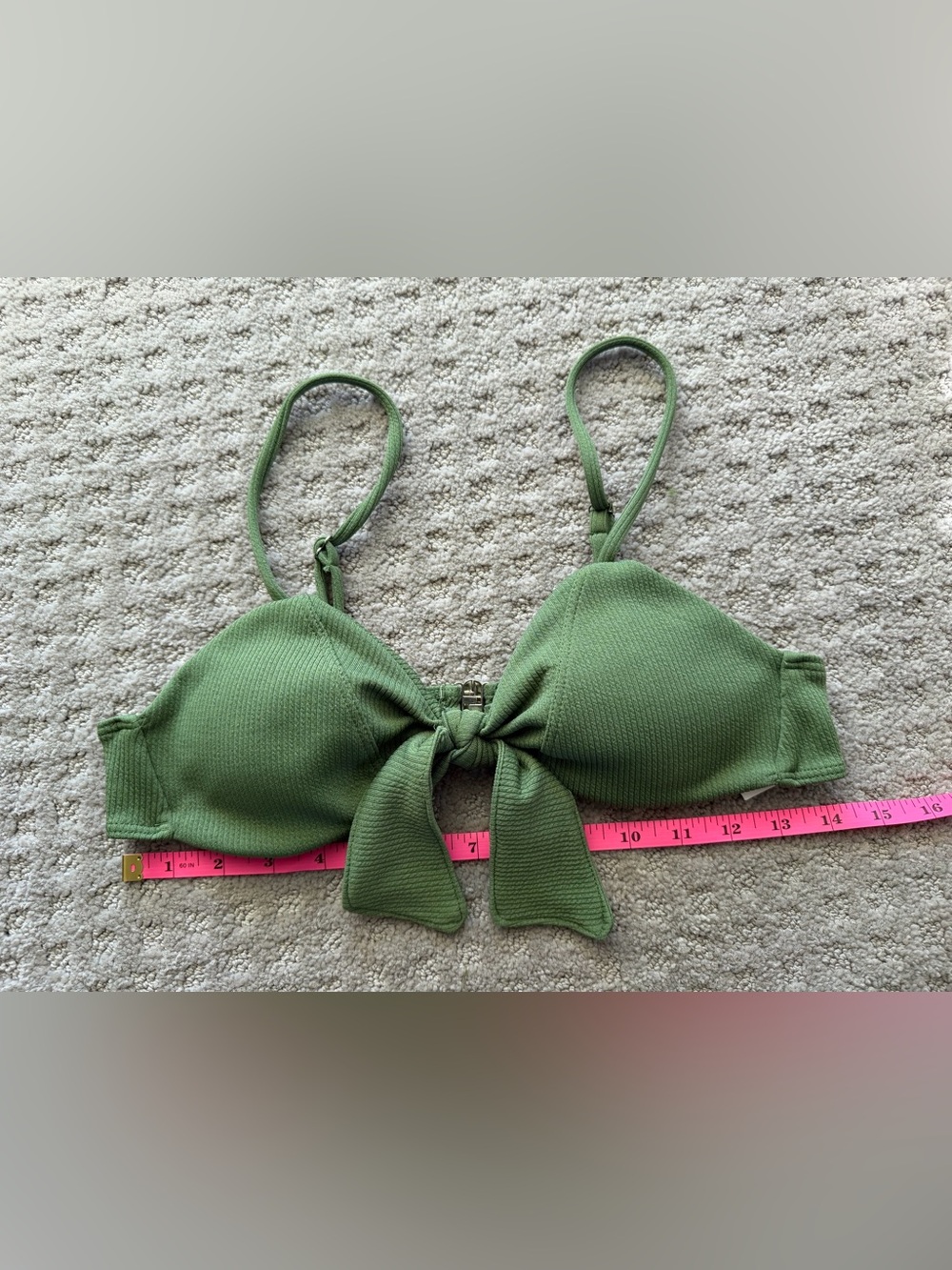 Shein Ribbed Tie-Front Bralette Bikini Top Green Medium